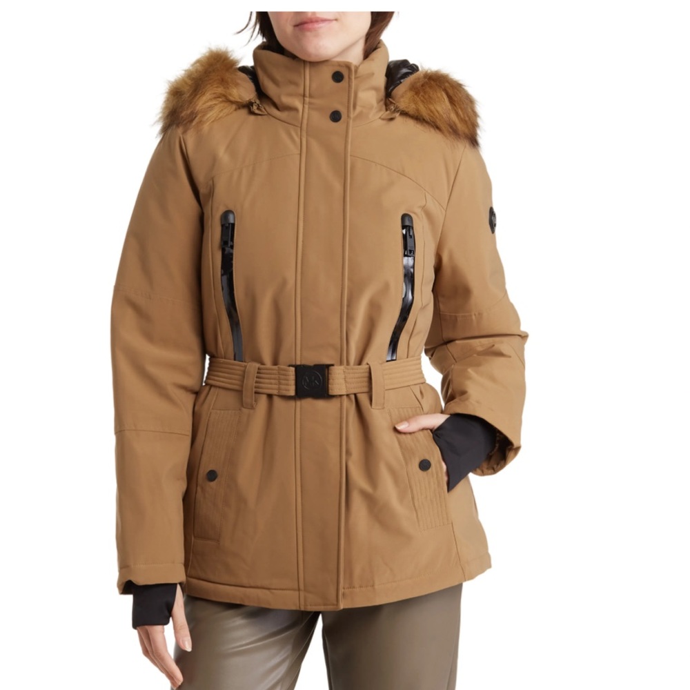 Michael Kors Belted Jacket with Removable Faux Fur Hood